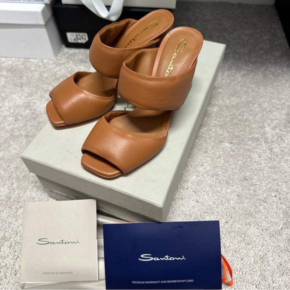 Santoni Shoes - $790 Santoni Women's Brown Cactus Leather Slide Sandal Shoes Size EU 35 US 5 NIB